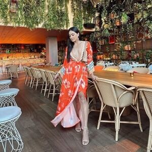 Ramy Brook Akila Maxi Orange Floral Plunge O Ring Cutout Resort XXL NWT Flaw